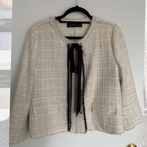 Zara tweed jacket with bow tie